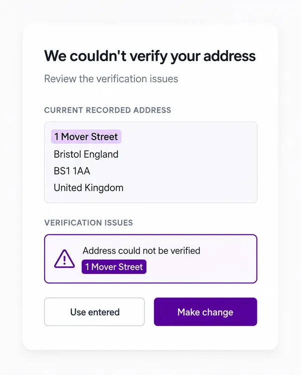 Data entry error causing an address mistake